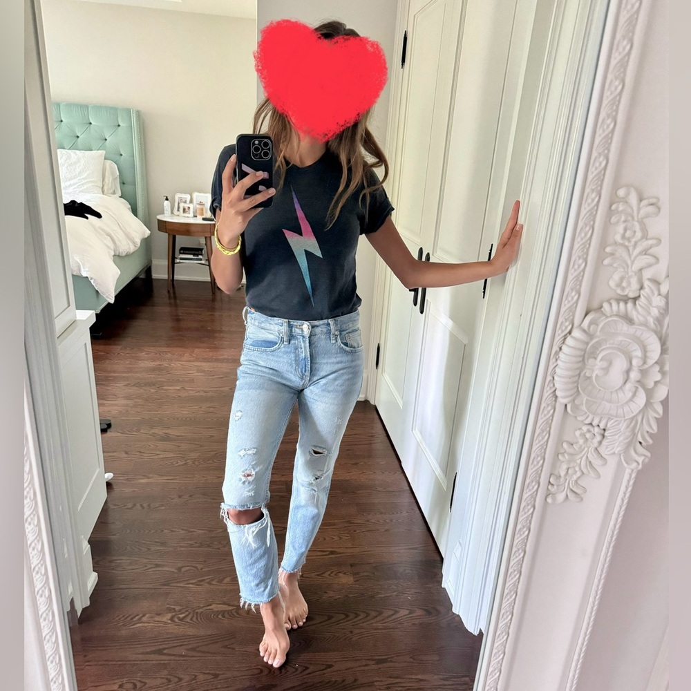 Zara Mid-Rise Cigarette Light Wash, Ripped Jeans